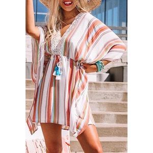 Rainbow Stripe V Neck Bat Sleeve High Waist
Cover Up